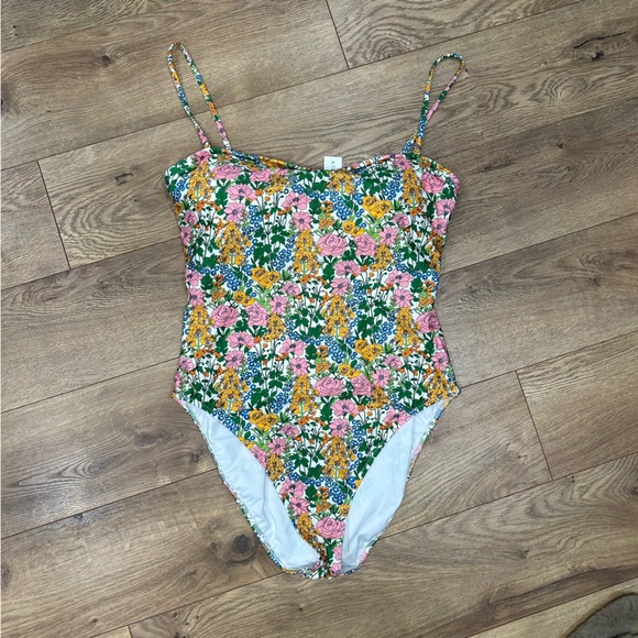 J. Crew Other - J Crew NWOT Green Pink Orange Floral Swimsuit One Piece 12